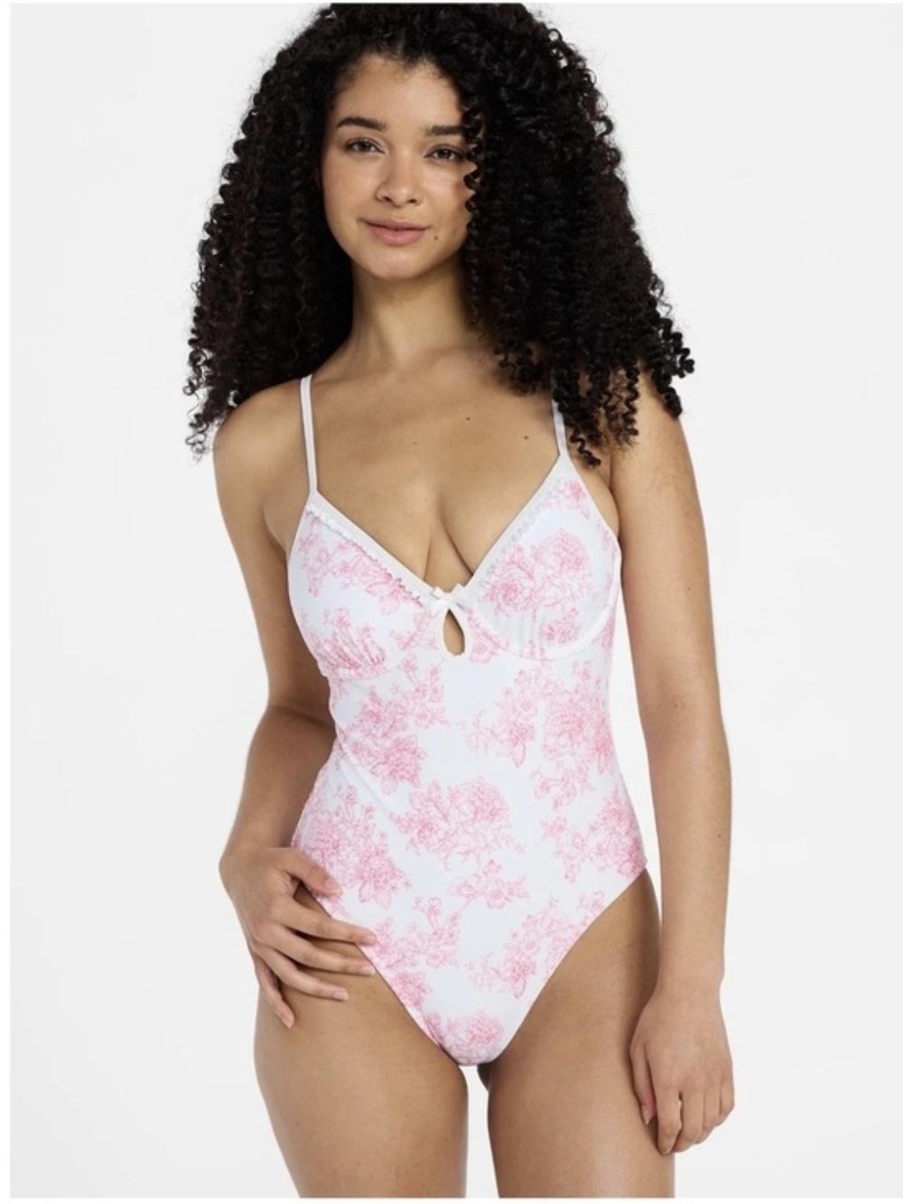 No Boundaries White And Pink Floral Lightweight Swimsuit Women's XL